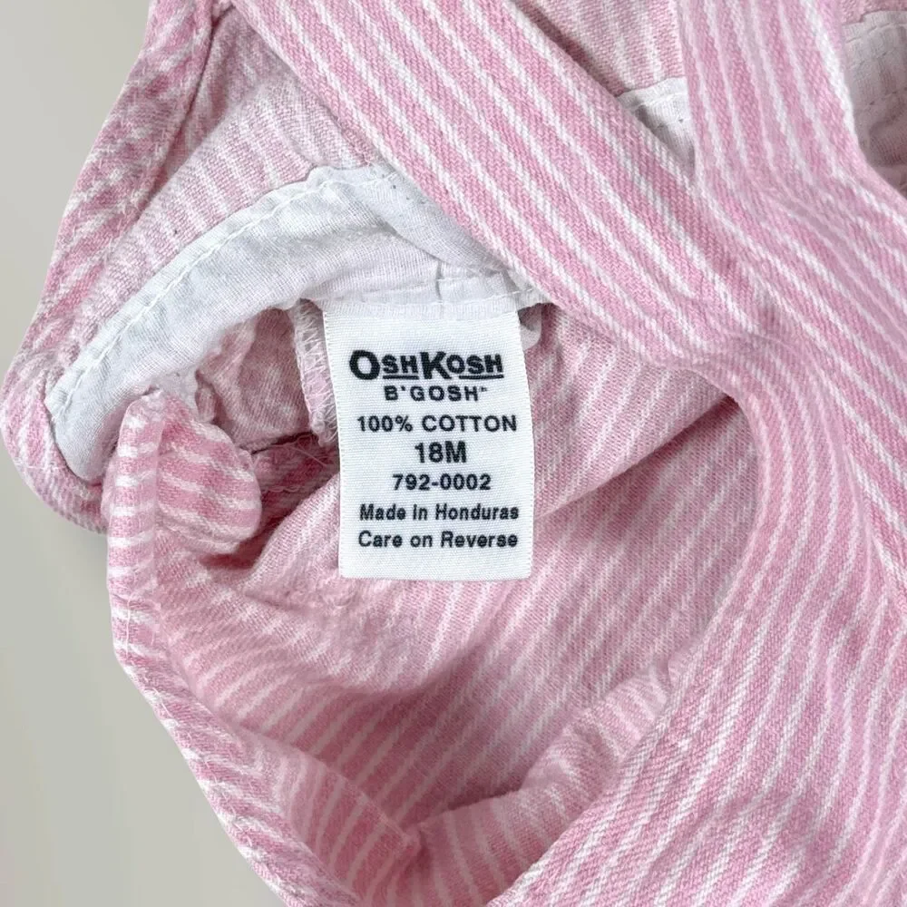 Vtg Oshkosh B'gosh Overalls Shorts Trusts Tide Tag Pink White Striped Size 18M